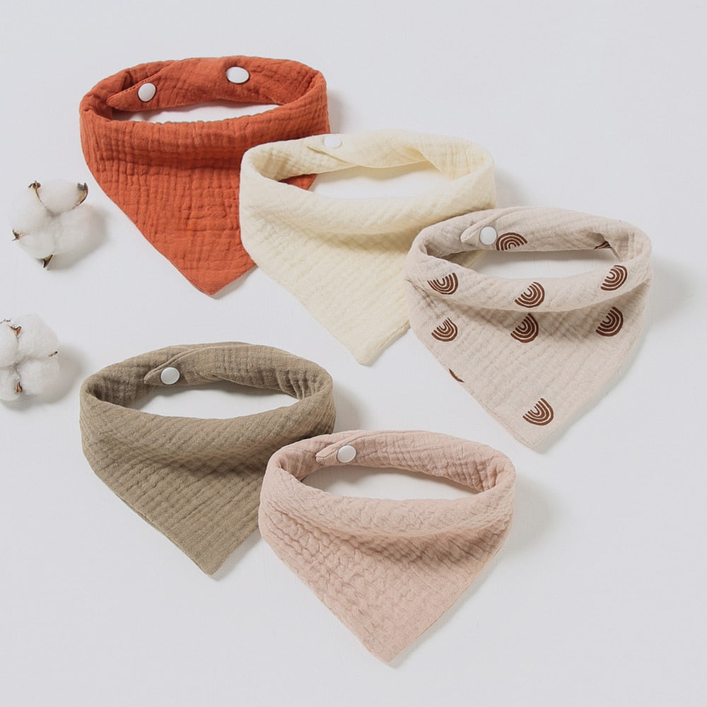 5-Piece Feeding Drool Bibs Cotton Accessories Newborn Solid Color Snap Button Soft Triangle Towel Baby Bibs Baby Bibs