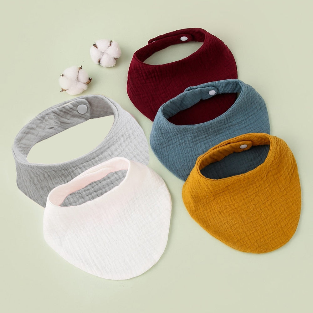 5-Piece Feeding Drool Bibs Cotton Accessories Newborn Solid Color Snap Button Soft Triangle Towel Baby Bibs Baby Bibs