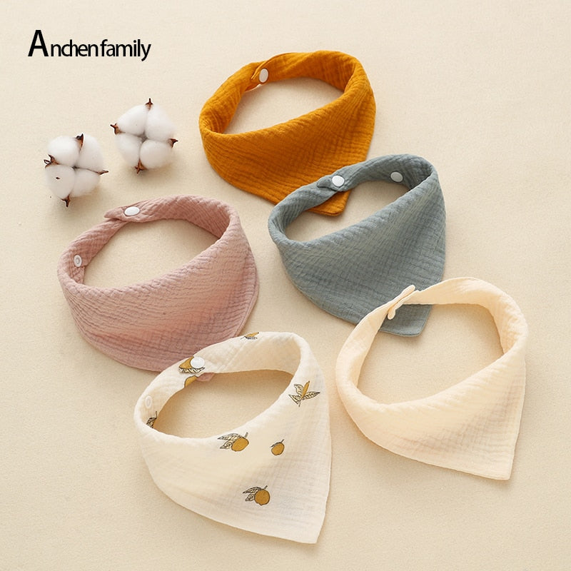 5-Piece Feeding Drool Bibs Cotton Accessories Newborn Solid Color Snap Button Soft Triangle Towel Baby Bibs Baby Bibs
