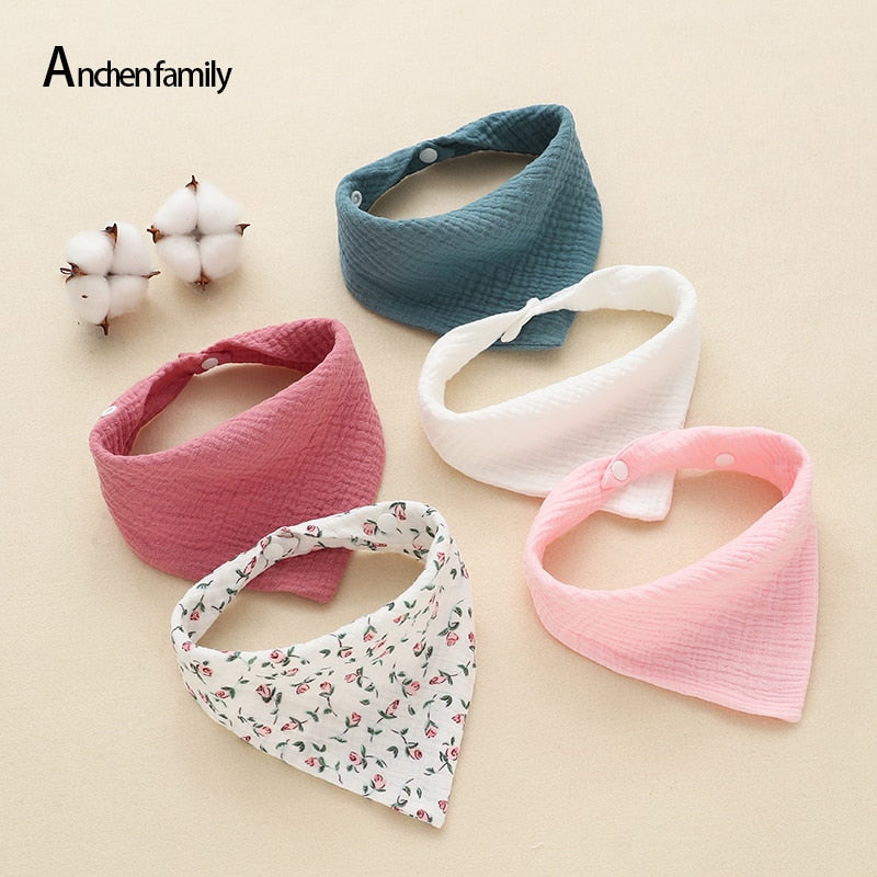 5-Piece Feeding Drool Bibs Cotton Accessories Newborn Solid Color Snap Button Soft Triangle Towel Baby Bibs Baby Bibs