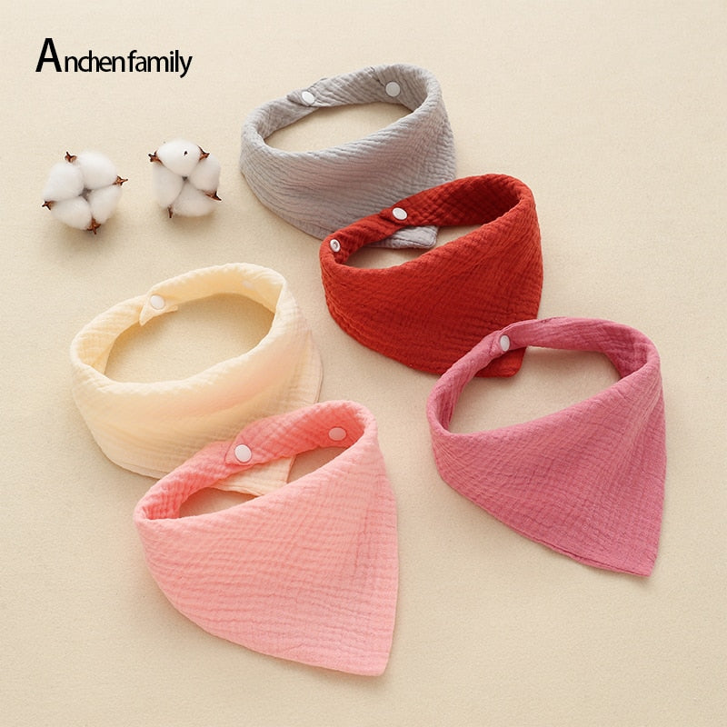 5-Piece Feeding Drool Bibs Cotton Accessories Newborn Solid Color Snap Button Soft Triangle Towel Baby Bibs Baby Bibs