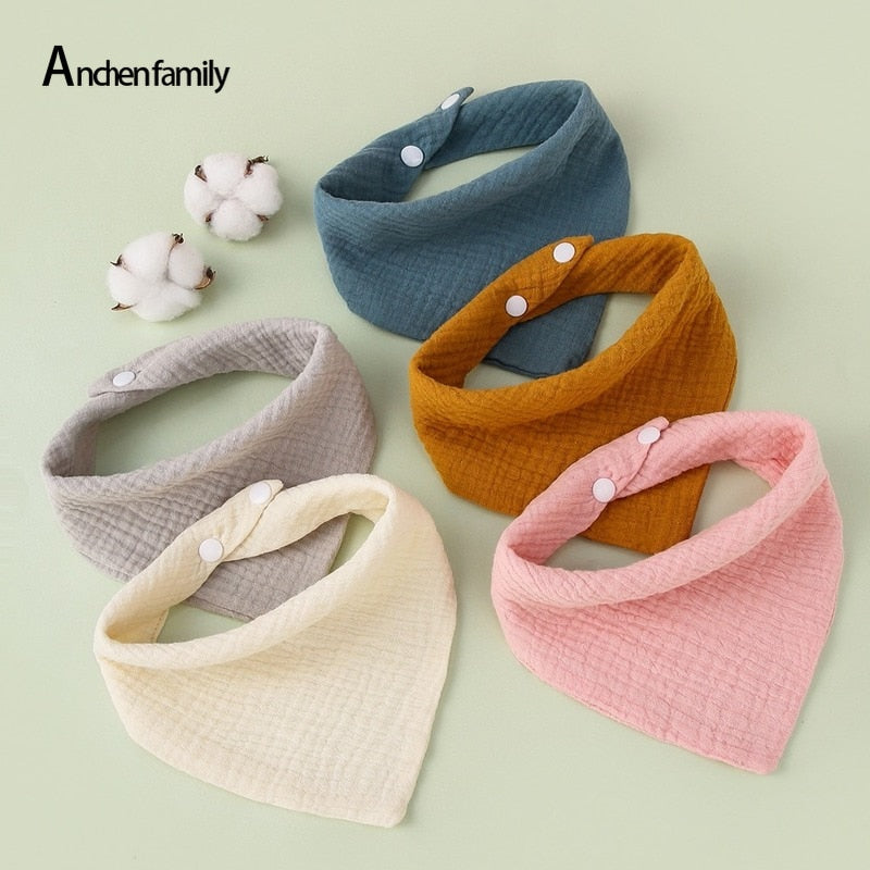 5-Piece Feeding Drool Bibs Cotton Accessories Newborn Solid Color Snap Button Soft Triangle Towel Baby Bibs Baby Bibs