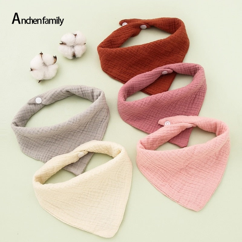 5-Piece Feeding Drool Bibs Cotton Accessories Newborn Solid Color Snap Button Soft Triangle Towel Baby Bibs Baby Bibs