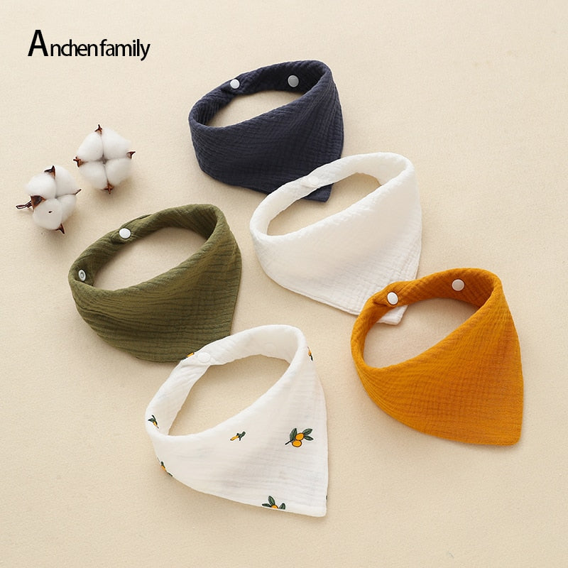 5-Piece Feeding Drool Bibs Cotton Accessories Newborn Solid Color Snap Button Soft Triangle Towel Baby Bibs Baby Bibs