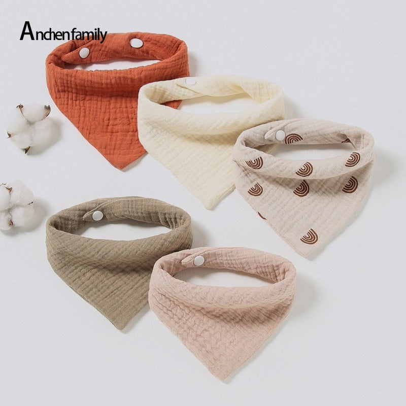5-Piece Feeding Drool Bibs Cotton Accessories Newborn Solid Color Snap Button Soft Triangle Towel Baby Bibs Baby Bibs