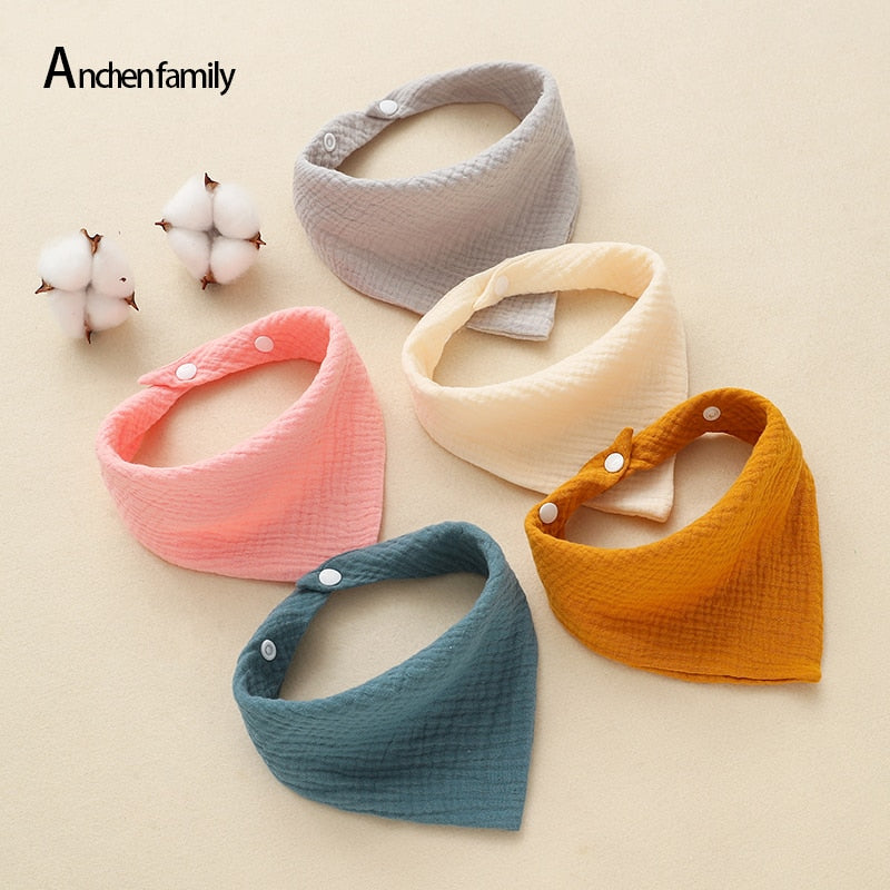 5-Piece Feeding Drool Bibs Cotton Accessories Newborn Solid Color Snap Button Soft Triangle Towel Baby Bibs Baby Bibs
