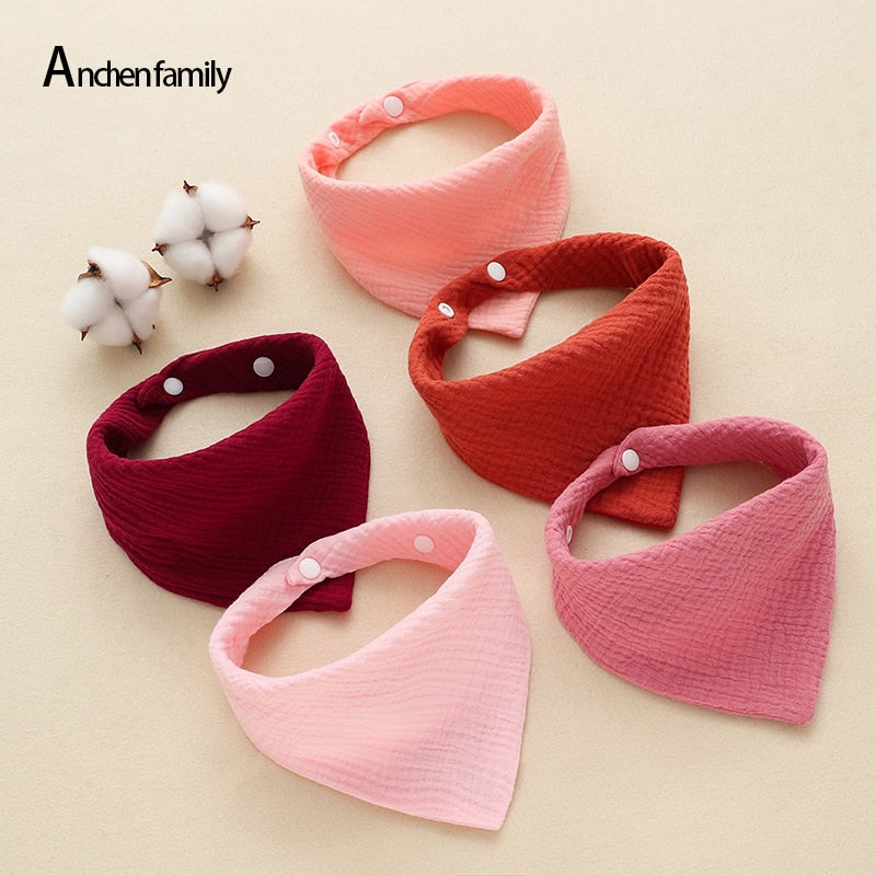 5-Piece Feeding Drool Bibs Cotton Accessories Newborn Solid Color Snap Button Soft Triangle Towel Baby Bibs Baby Bibs