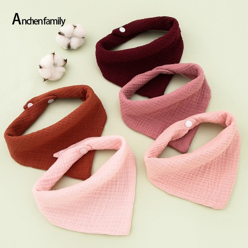 5-Piece Feeding Drool Bibs Cotton Accessories Newborn Solid Color Snap Button Soft Triangle Towel Baby Bibs Baby Bibs