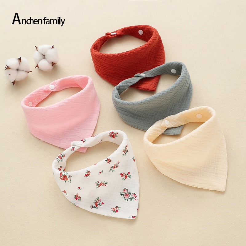 5-Piece Feeding Drool Bibs Cotton Accessories Newborn Solid Color Snap Button Soft Triangle Towel Baby Bibs Baby Bibs